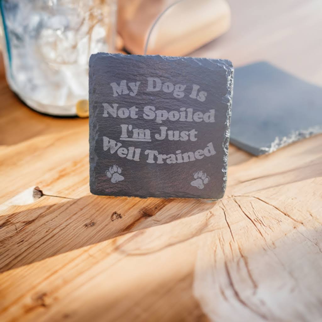 Slate Drinks Coaster with Funny Dog Message