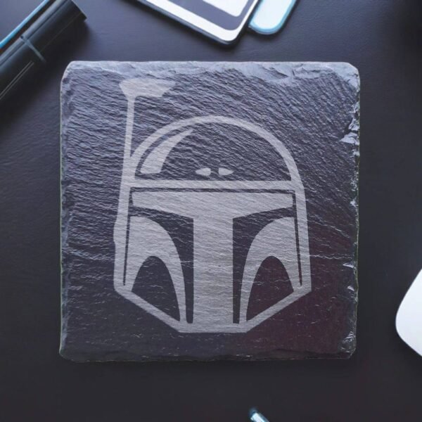 Star Wars Slate Drinks Coaster with Mandalorian Helmet Design (100x100mm)