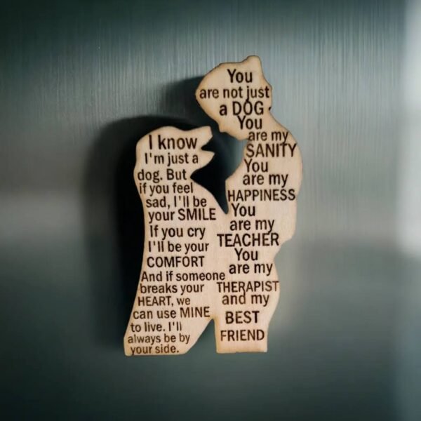 Dog and Owner Wooden Fridge Magnet