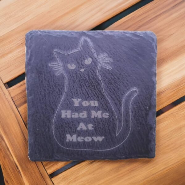 Slate Drinks Coaster with Cat Meow Message