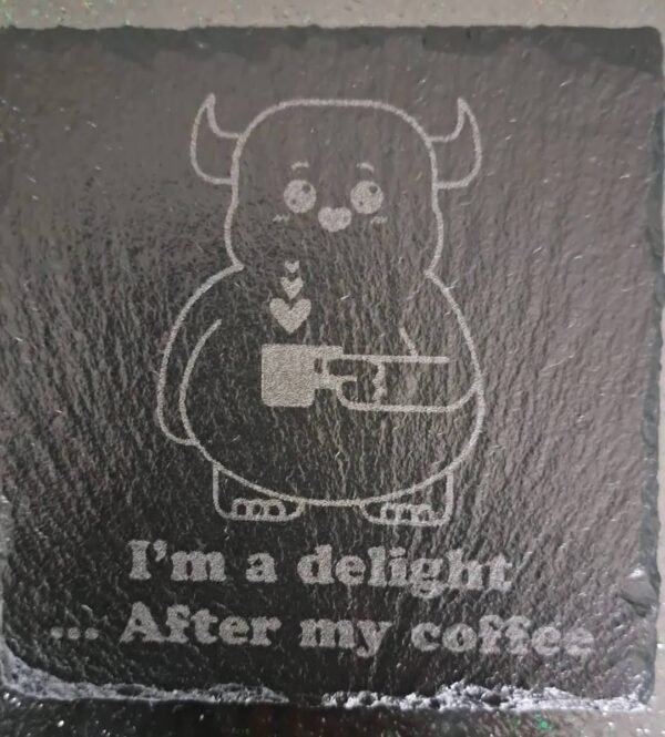 Slate Drinks Coaster with FunnyCoffee Hippo Message