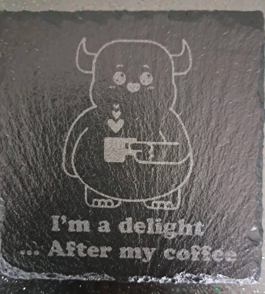 Slate Drinks Coaster with FunnyCoffee Hippo Message