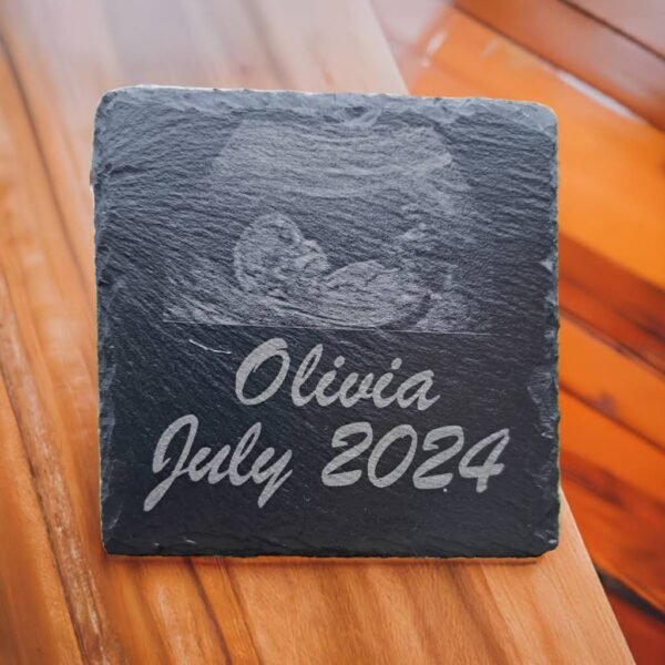 Slate Drinks Coaster with Baby Scan Photo