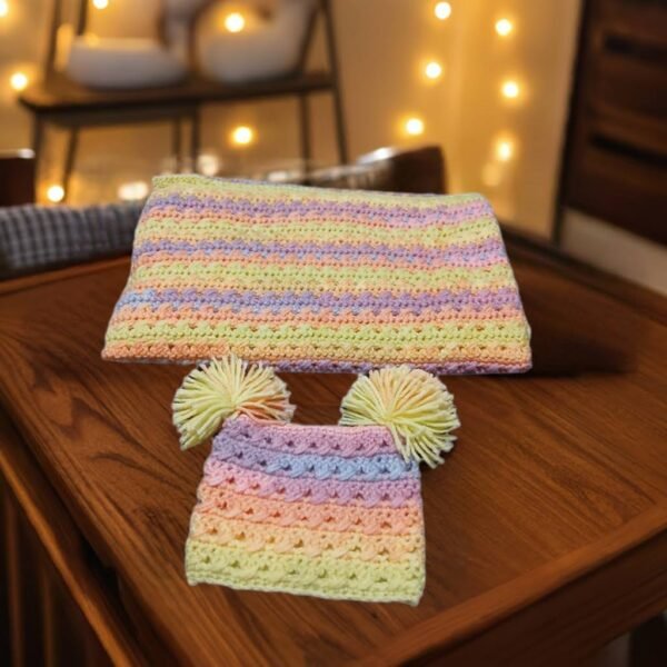 Handmade Baby Blanket and Hat Crochet Set