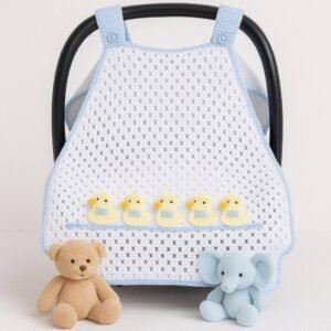 Handmade Crochet Baby Car Seat Blanket with Duck Motif – Breathable and Adorable Design