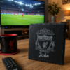 Liverpool FC Slate Drinks Coaster in front of the TV with the game on
