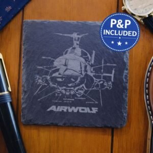 Airwolf helicopter engraved slate drinks coaster with P&P included label