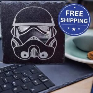 Stormtrooper helmet engraved slate drinks coaster with free shipping label
