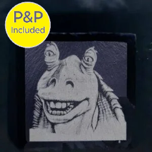 Star Wars slate drinks coaster featuring an engraved Jar Jar Binks design with P&P included badge