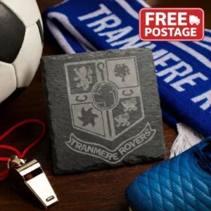 Handcrafted Tranmere Rovers slate drinks coaster with engraved club crest