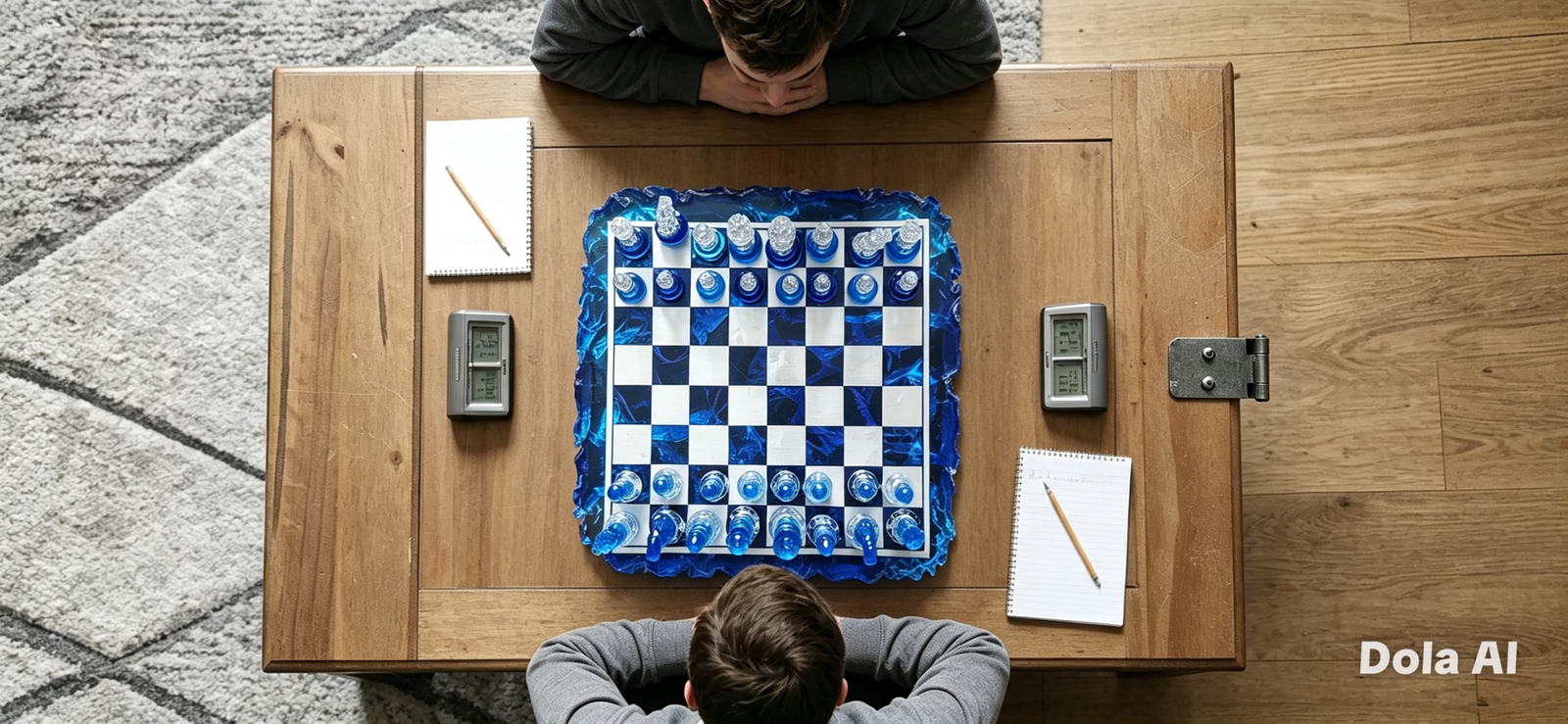 blue resin chess set in stiff competition