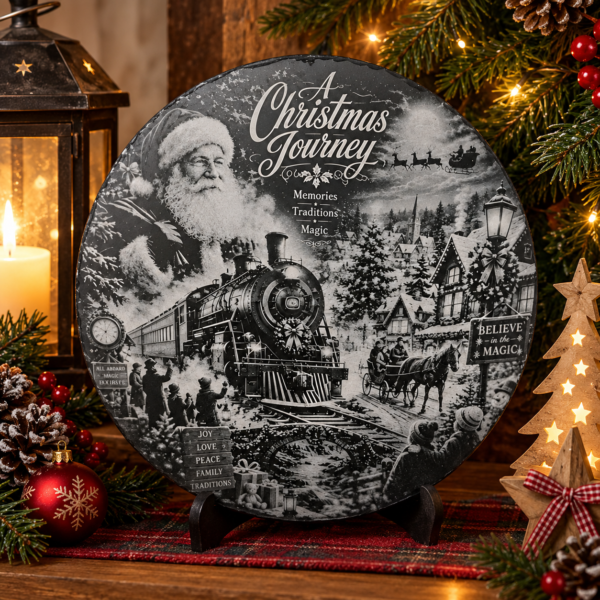 Engraved Slate Plaque with Christmassy Scene